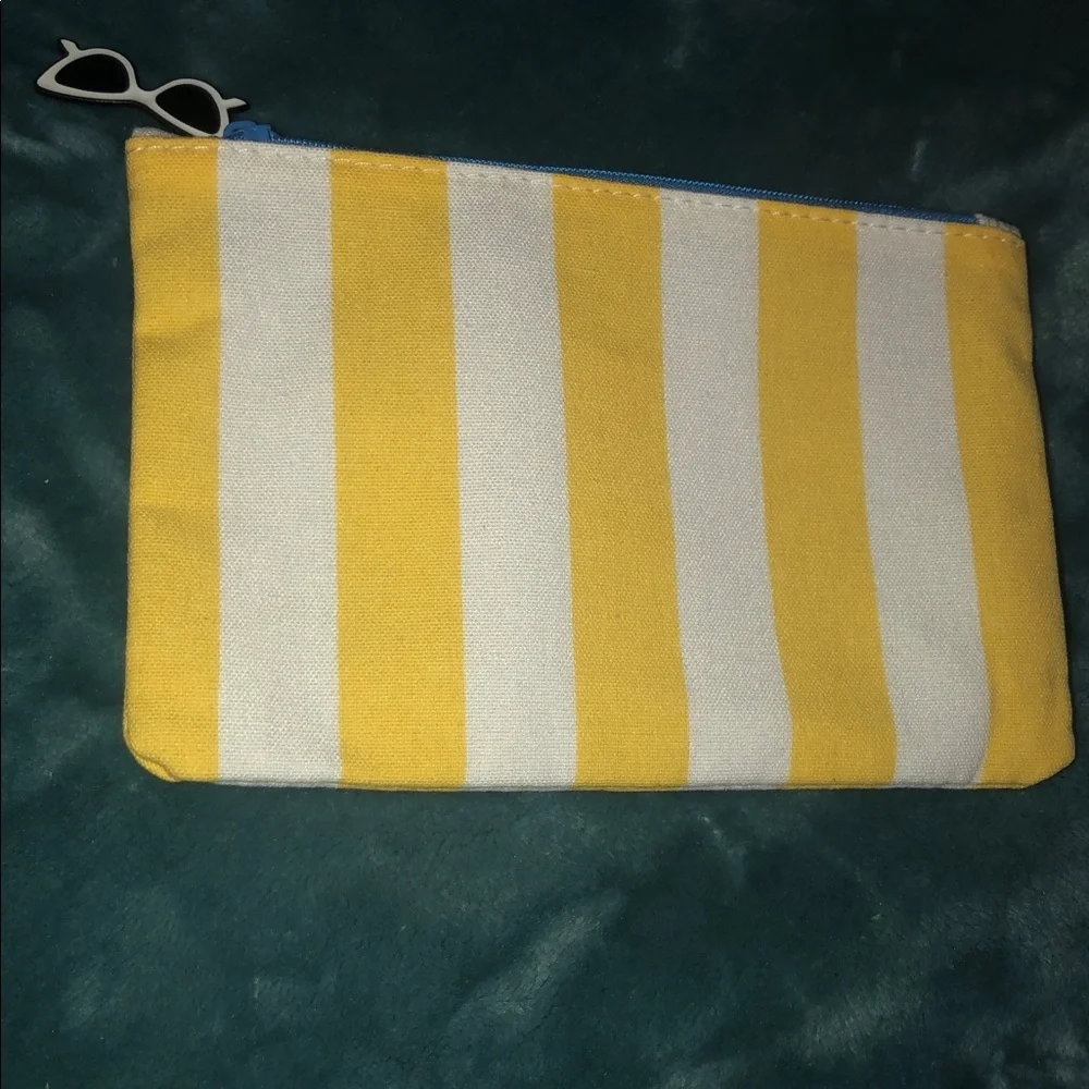 Bright Yellow and White Cosmetic Bag with sunglasses zipper 😎